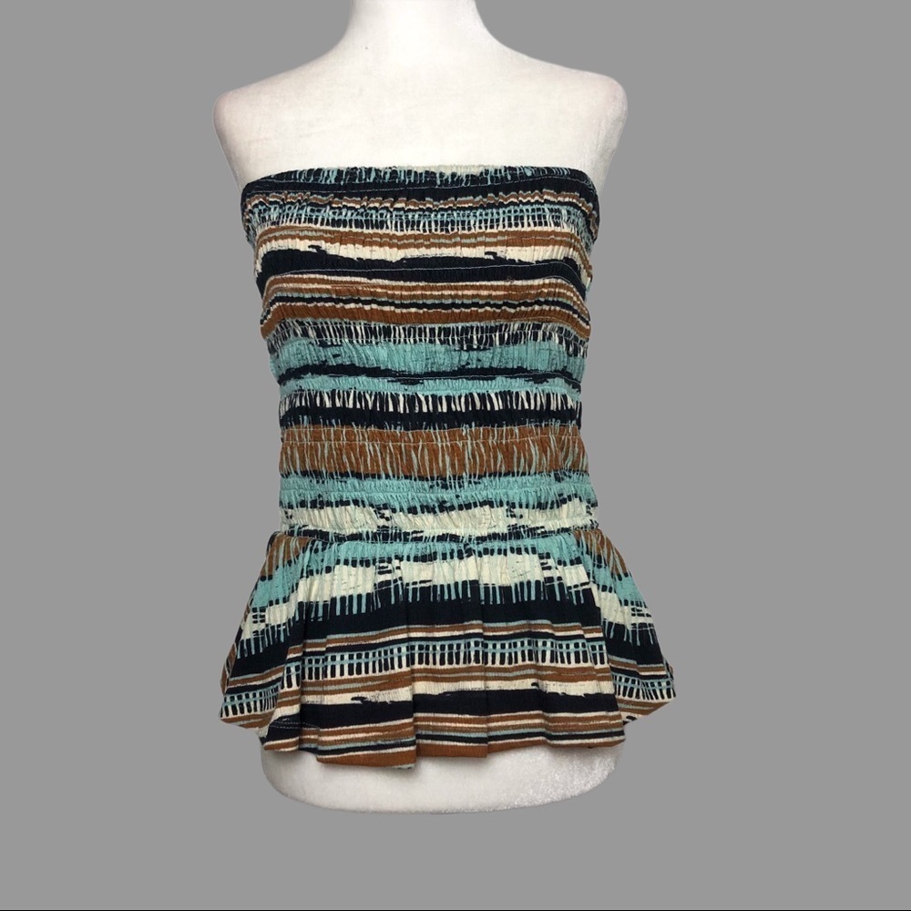 ❤️ S ❤️ NWT Anthro Tube Top Smocked Peplum Stripes Sleeveless Summer​
